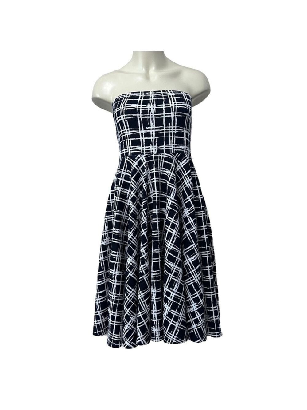 Pretty Young Thing Strapless Black White Plaid Fit & Flare Dress Small